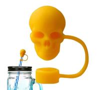 Décorations en paille en forme de tête de mort pour gobelets - Housse de paille en silicone en forme de squelette, décoration de tête de mort, 10 mm, résistante à la poussière, parfaite pour les