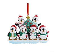 Décorations en résine sur le thème du pingouin pour sapin de Noël, tailles familiales 2 à 7, décorations à suspendre avec finition brillante pour décoration de vacances (famille de 6)