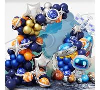 Décorations Espace 120 PCS - Fusée, Vaisseau Spatial, Ballons Aluminium Étoile - Anniversaire Enfant - Bleu Marine Orange