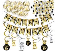 Décorations et kit d'anniversaire pour 15ème anniversaire - Bannière, ballons, spirales et confettis d'anniversaire pour fêter 15ème anniversaire