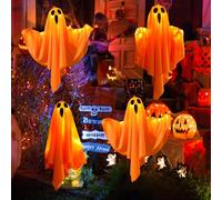Décorations fantômes CNMTCCO à Suspendre avec lumières LED, décorations à Suspendre pour fête, terrasse, Porte, fenêtre, Arbre, Porche, Maison, pelouse, Mur (4 pièces Orange)