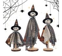 Décorations fantômes Halloween | 3 pièces décoration effrayante, décorations sculptures en bois rustique pour hommes et femmes, lieu de travail, maison, fête, étagère, bureau, table - lieu de travail