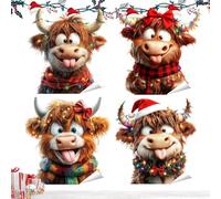Décorations Fenêtre Noël - 4 Pièces Vache Adhésion Électrostatique, Autocollants Vitre Saisonniers Décor Porte Fêtes | pour Maison Bureau École Magasin Salon Salle Classe Décorateurs Intérieur Proprié