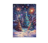 Décorations festives d'hiver avec sapins de Noël, feux d'artifice, drapeaux de jardin, impression double face, bannières de décoration de vacances, décoration de porche de ferme, 71,1 x 101,6 cm