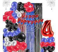 Décorations Fête Araignée, Comprend Bannière de Lettres un Ballon Numéroté Toile Fond Rideaux Suspendus Ballons Multi-Tailles pour la Décoration de Baby Shower pour Garçons et Filles (Numéro 4)