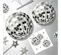 décorations fête boule à facettes noir serviettes assiettes carton argenté | Décoration de fête Disco Ball assiettes serviettes en papier noir argenté accessoires pour dix invités