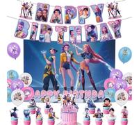 Décorations Fête Danniversaire Kpop Demon, Kit Chasseurs Danime Avec Ballons Bannière Décoration Gâteau Éventails Cupcakes(Set-02)