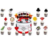 Décorations Gâteau Casino 16 Pièces Poker Cupcake Topper Casino Cake Toppers pour Cupcakes sur Le Thème de Las Vegas Décorations de Fête d'anniversaire pour Homme et Femme