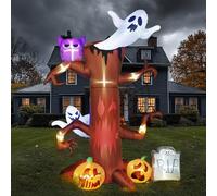 Décorations gonflables d'Halloween de 2,4 m avec citrouille, fantôme, chouette, toile d'araignée et pierre tombale, LED intégrées pour Halloween, extérieur, intérieur, cour, jardin, pelouse