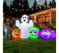 Décorations gonflables d'Halloween de 2,5 m de long : citrouille, chat, fantôme, momies, chauve-souris, décoration de cour en citrouille gonflable, LED intégrées, fantôme gonflable pour extérieur
