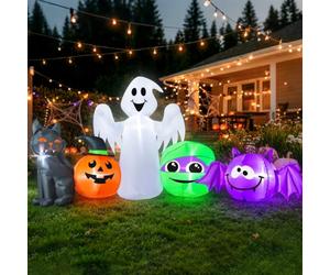 Décorations gonflables d'Halloween de 2,5 m de long : citrouille, chat, fantôme, momies, chauve-souris, décoration de cour en citrouille gonflable, LED intégrées, fantôme gonflable pour extérieur