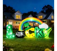 Décorations gonflables pour la Saint-Patrick de 2,1 m, lumières LED intégrées, lettres porte-bonheur gonflables avec pot de monnaie doré, fer à cheval et arc-en-ciel pour extérieur, Saint-Valentin