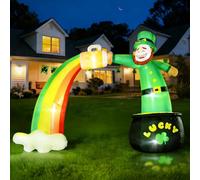 Décorations gonflables pour la Saint-Patrick de 2,7 m, lumières LED intégrées, arche arc-en-ciel gonflable avec léprechaun debout et pot de pièces dorées pour l'extérieur, la Saint-Patrick, la pelouse