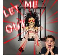 Décorations Halloween Animées Criantes à capteur de Mouvement Automate Halloween Crâne Prisonnier dans une Cage T OBJET DECORATIF