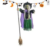Décorations Halloween Sorcière Volante pour Extérieur, Sorcière Volante Tenant Un Balai pour Décor Halloween, Effrayant pour Intérieur Extérieur Maison Cour Porche Terrasses
