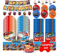 Décorations Happy Wheels pour Fête d'Anniversaire : Assiettes, Nappe, Ballons Voiture de Course, Bannière Joyeux Anniversaire, Cadeaux pour Enfants Garçons 6Pcs Hangings