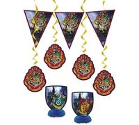 Décorations Harry Potter - Kit 7 pièces - Guirlande fanions, suspensions spirale et centres de table