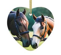 Décorations imprimées de deux chevaux, décorations exquises en céramique en forme de cœur pour arbres de vacances ou maisons