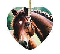 Décorations imprimées de deux chevaux, décorations exquises en céramique en forme de cœur pour arbres de vacances ou maisons