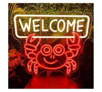 Décorations intérieures au néon Enseigne lumineuse néon en forme crabe avec message bienvenue pour pizzeria/burgers Décoration murale