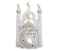 Décorations islamiques pour le Ramadan et l'Aïd - Modèle de mosquée en résine fabriquée à la main avec embouts en forme de lune dorée - Sculpture élégante de décoration de table musulmane pour l'Aïd
