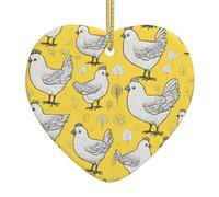 Décorations jaunes avec imprimé poulet, décorations exquises en céramique en forme de cœur pour arbres de vacances ou maisons