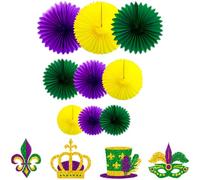 Décorations Mardi Gras, éventails en papier violet jaune vert, couronne Fleur de Lis scintillante, accessoires de déguisement, chapeaux hauts, déco pour anniversaire carnaval, bal masqué
