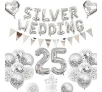 Décorations Mariage Argent, Décorations Anniversaire Mariage 25 Ans Ballons Mariage Argent 25 Ballons Happy 25Th Anniversary Ballons Blancs Argent Métalliques Bannière 25 Silver Wedding Cake Topper