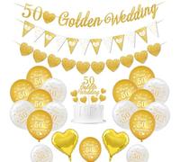 Décorations mariage or, Décorations anniversaire mariage 50 ans Ballons Happy 50th Anniversary Ballons blancs or Ballon Coeur 50 Golden Wedding Cake Topper