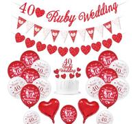 Décorations mariage rubis, décorations anniversaire mariage 40 ans ballons Happy 40th Anniversary ballons blancs rouges ballon cœur 40 Ruby Wedding Cake Topper