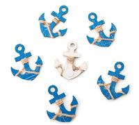 Décorations maritimes ancre en bois, lot de 6: Petits ancres décoratives en bois, déco table thème marin, décoration salle de bain mer, accessoires déco plage et été, avec point autocollant, 6 cm