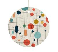 Décorations modernes en céramique du milieu du siècle, décorations de Noël personnalisées, étiquettes rondes de Noël, pendentif cercle de Noël pour la saison des fêtes de fin d'année, 1 paquet