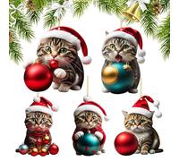 Décorations Murales Chats de Noël,5 Pièces Ornements Chats en 2D Pendents - Pendents Réalistes Mignons Colorés pour Fête Porte Fenêtre Porche Voiture