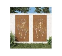 vidaXL Décorations murales de jardin Fleur – 2 pcs 105×55 cm – Métal, extérieur