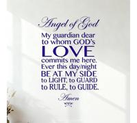 Décorations murales en vinyle Ange de Dieu, mon gardien bien-aimé, que l'amour de Dieu vous accompagne. Amen. 54.6x80.5cm Modification et ajout d'informations possibles Bleu foncé