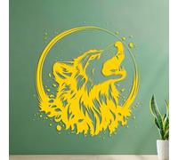 Décorations murales en vinyle art majestueux du loup hurlant 35x37cm Ne se décolle pas Jaune