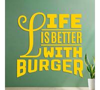 Décorations murales en vinyle Citation sur un restaurant de restauration rapide spécialisé dans les hamburgers 35x35.5cm Amovible sans laisser de colle Jaune