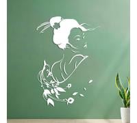 Décorations murales en vinyle Geisha a mangé une belle fille fleur parfaite 42x59.2cm Stickers pour vitres Blanc
