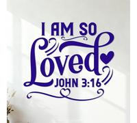 Décorations murales en vinyle Je suis profondément aimé, Jean Bible, Écriture chrétienne 35x40.3cm Plusieurs tailles disponibles Bleu foncé