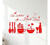 Décorations murales en vinyle La cuisine est le cœur de la maison. Mangez, savourez, aimez, goûtez 42x64.7cm Embellissement mural Rouge
