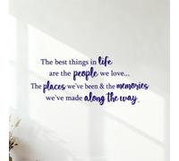 Décorations murales en vinyle Les meilleures choses de la vie sont les gens que nous aimons, les endroits que nous avons visités et les souvenirs. 34x82.1cm Décoration artistique Bleu foncé