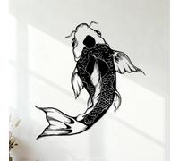 Décorations murales en vinyle Salle de bain japonaise de style asiatique avec fruits de mer et poissons koi 35x37.4cm N'abîme pas le mur Noir