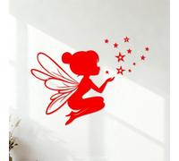 Décorations murales en vinyle silhouette d'une fée assise par terre, lançant des sorts avec des étoiles 54.6x72.4cm Stickers pour vitres Rouge