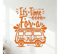 Décorations murales en vinyle Voyage d'aventure en bus, camping, nouvelles aventures, vacances en Volkswagen 35x41.6cm Culture du tatouage Orange