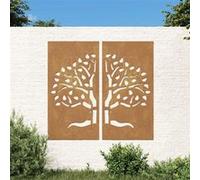 Décorations murales jardin 2 pcs 105x55 cm design d arbre Brun G