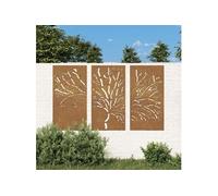 Décorations murales jardin 3 pcs 105x55 cm design d'arbre acier 824511