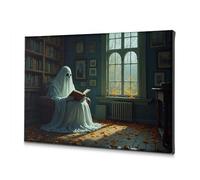 Décorations murales sur toile avec inscription « A Ghost Reads A Book In A Cozy Library » (30 x 40 cm)