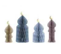 Décorations Nid d’Abeille Eid Mubarak - Lot de 4 Suspensions Papier 22,5 à 33,5 cm - Dômes Mosquée Lune Dorée - Décoration Ramadan Table & Salle - Kit Déco Fête Islamique - Montage Facile