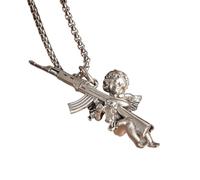 Decorations Nouveau 2025 Vintage Unique Peace and War Angel AK-47 Pendant Hommes Femmes Fashion Street Punk Hip Hop Décoration Bijoux Commémoratif avec Vos Accessoires Best pour Le Cadeau Beautiful