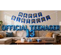 Décorations officielles pour 13e anniversaire des adolescents, pour garçons et filles, bannière « Happy Birthday », ballons en aluminium pour 13 ans (bleu)